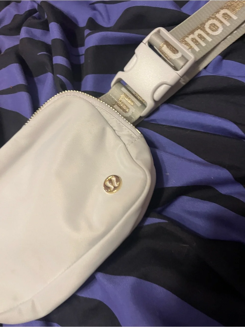 lululemon athletica white and gray Crossbody Sling Bag with Gold Logo Strap